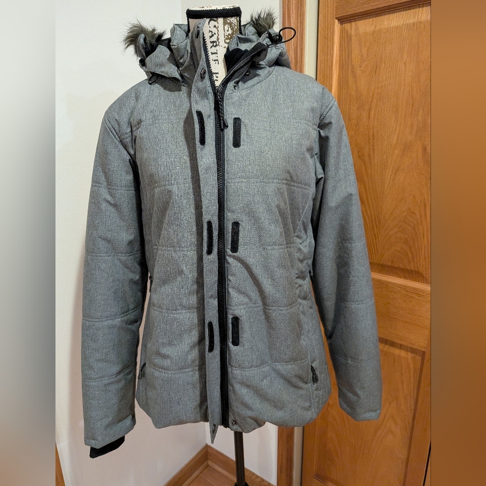 ICEBURG Women's Outerwear Insulated Gray Ski Snow Winter Hooded Coat Jacket M